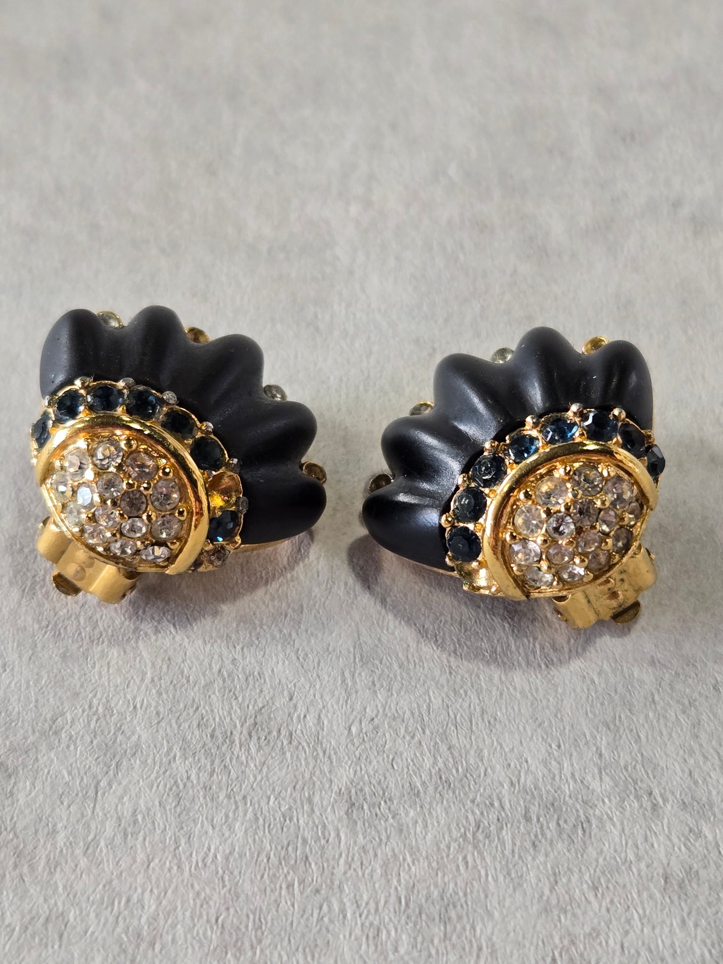 Givenchy Black & Gold Clamshell Clip On Earrings