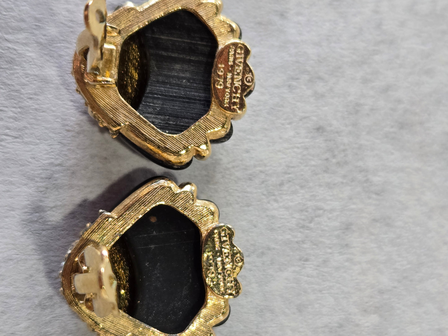 Givenchy Black & Gold Clamshell Clip On Earrings