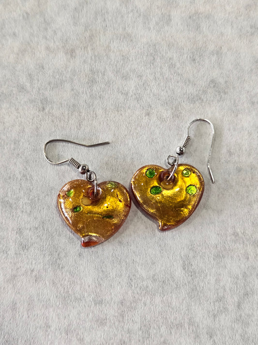 Dichroic Glass Heart Dangle Earrings