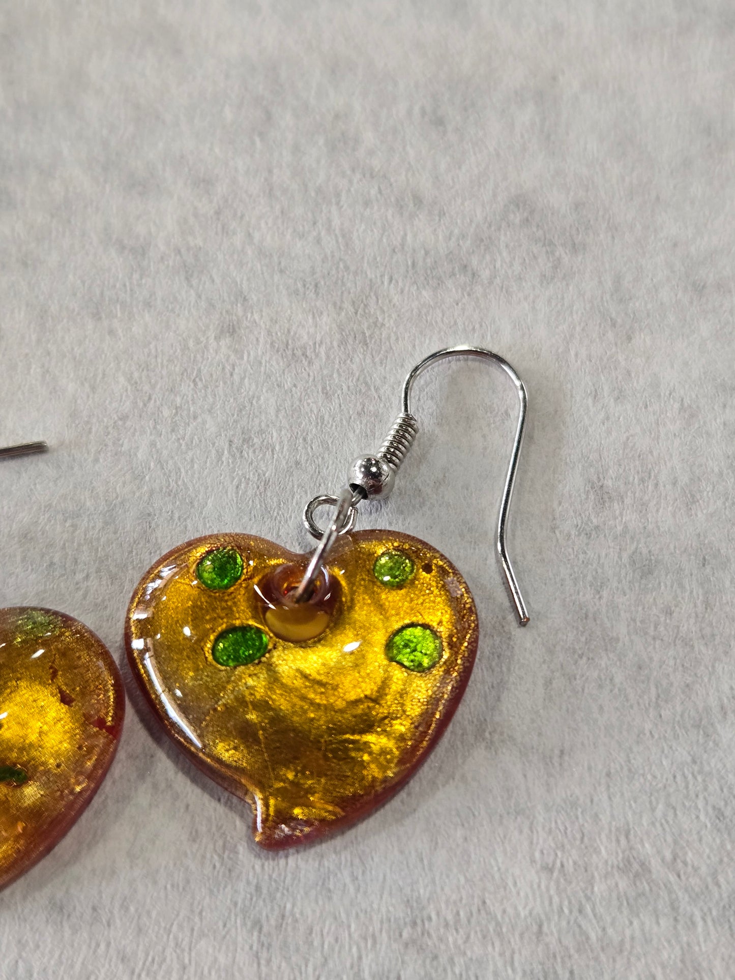 Dichroic Glass Heart Dangle Earrings