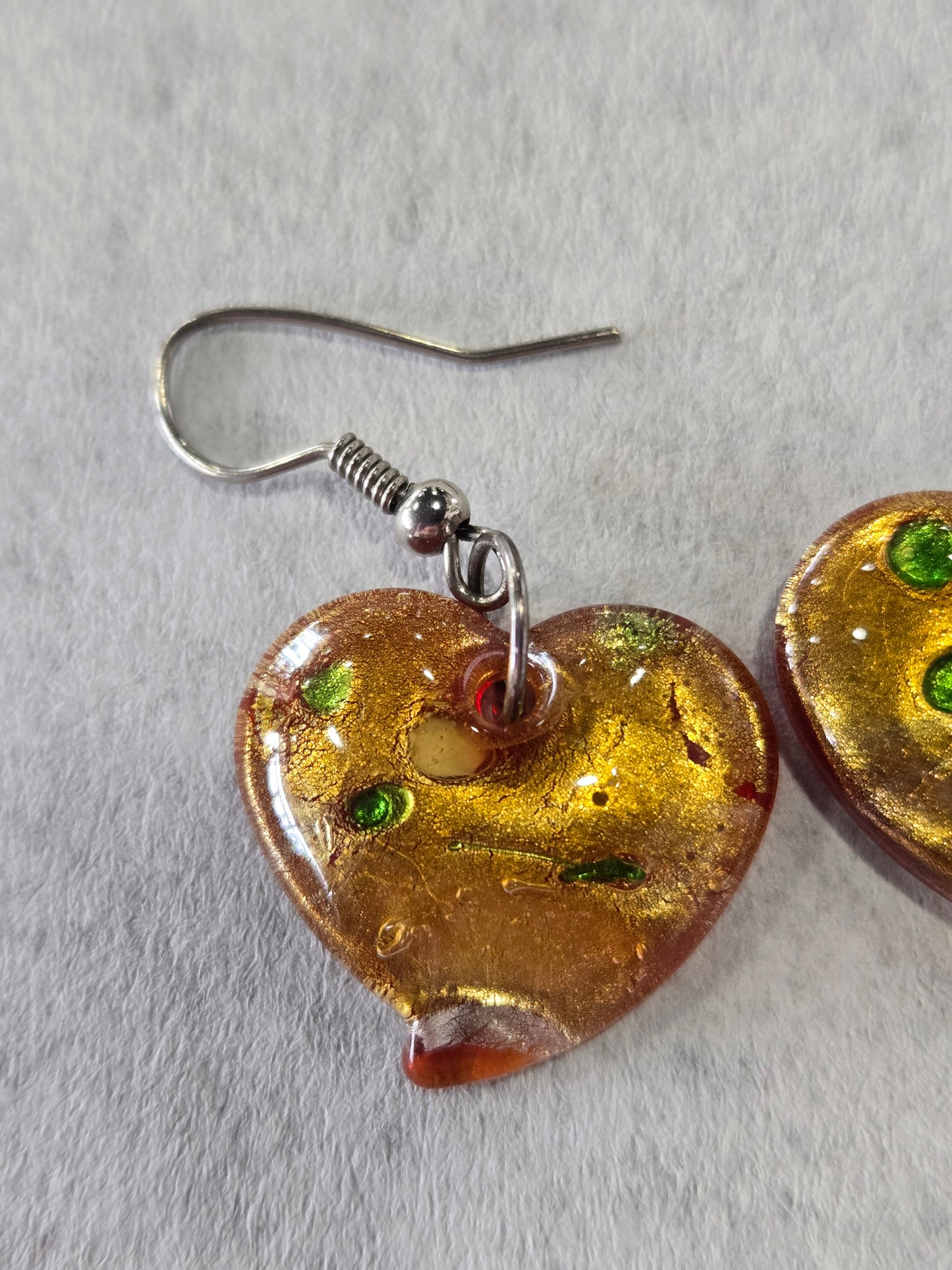 Dichroic Glass Heart Dangle Earrings