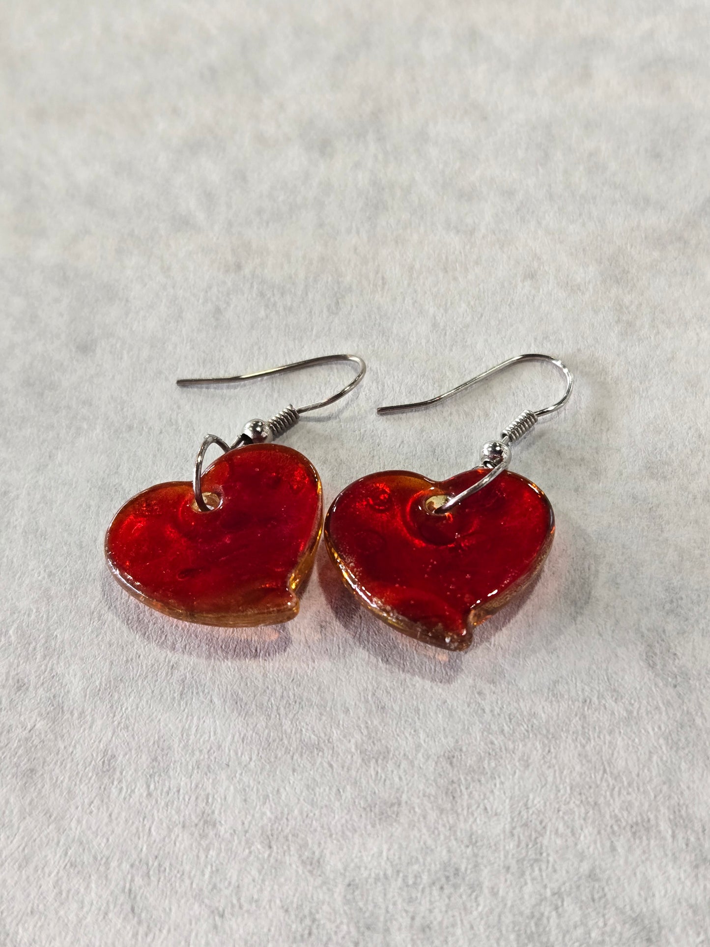 Dichroic Glass Heart Dangle Earrings