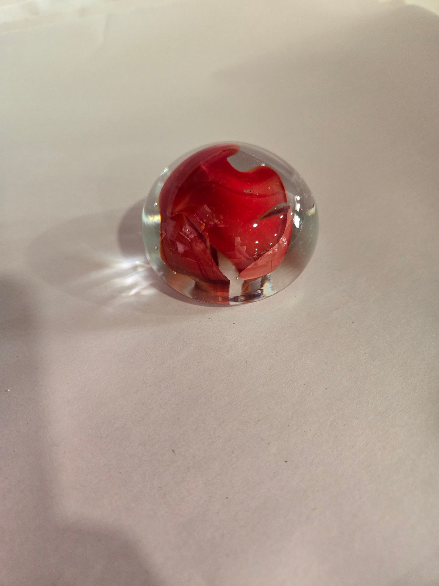 Vintage Glass Paperweight w/ Red Ribbon