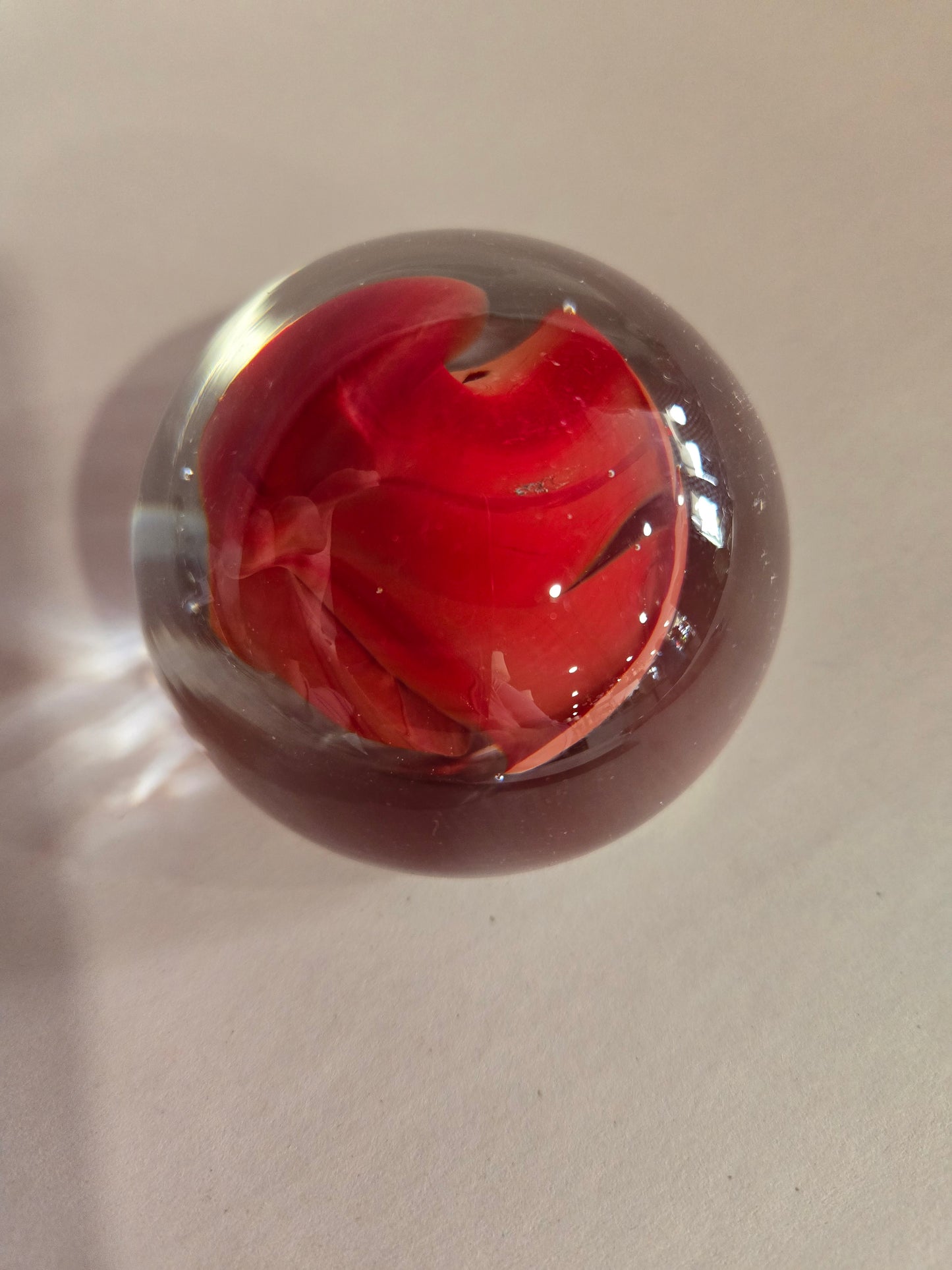 Vintage Glass Paperweight w/ Red Ribbon