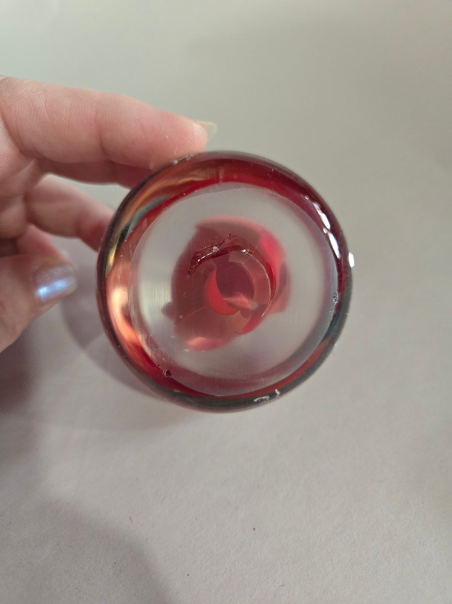 Vintage Glass Paperweight w/ Red Ribbon