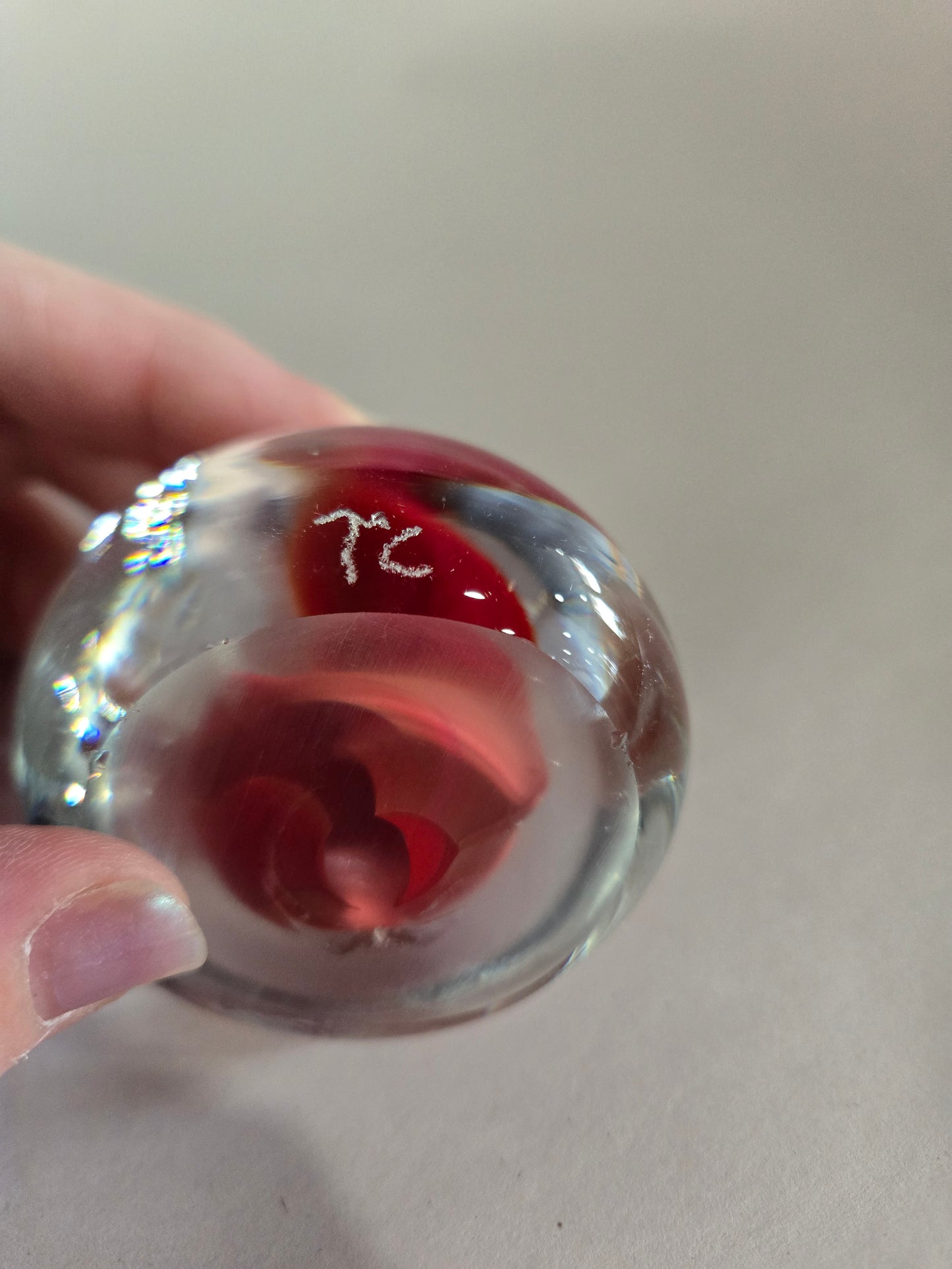 Vintage Glass Paperweight w/ Red Ribbon