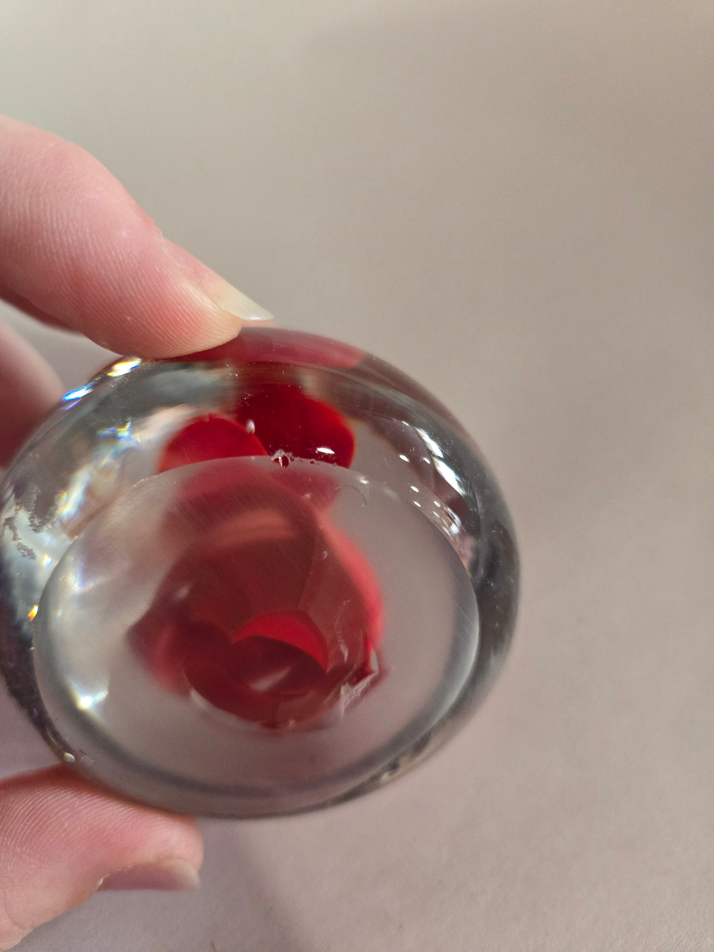 Vintage Glass Paperweight w/ Red Ribbon