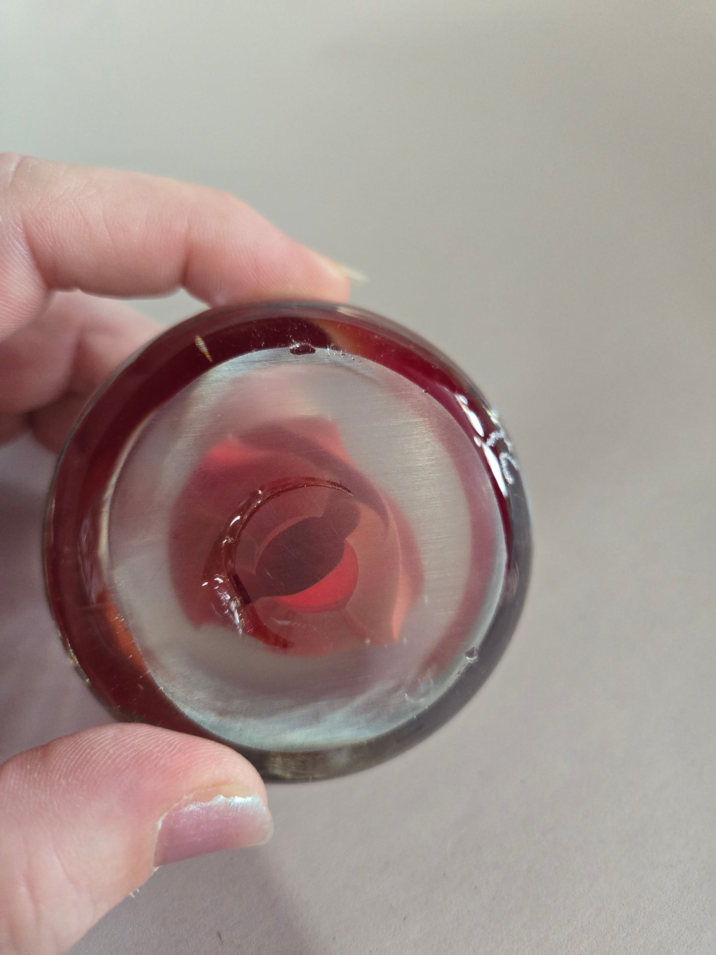 Vintage Glass Paperweight w/ Red Ribbon