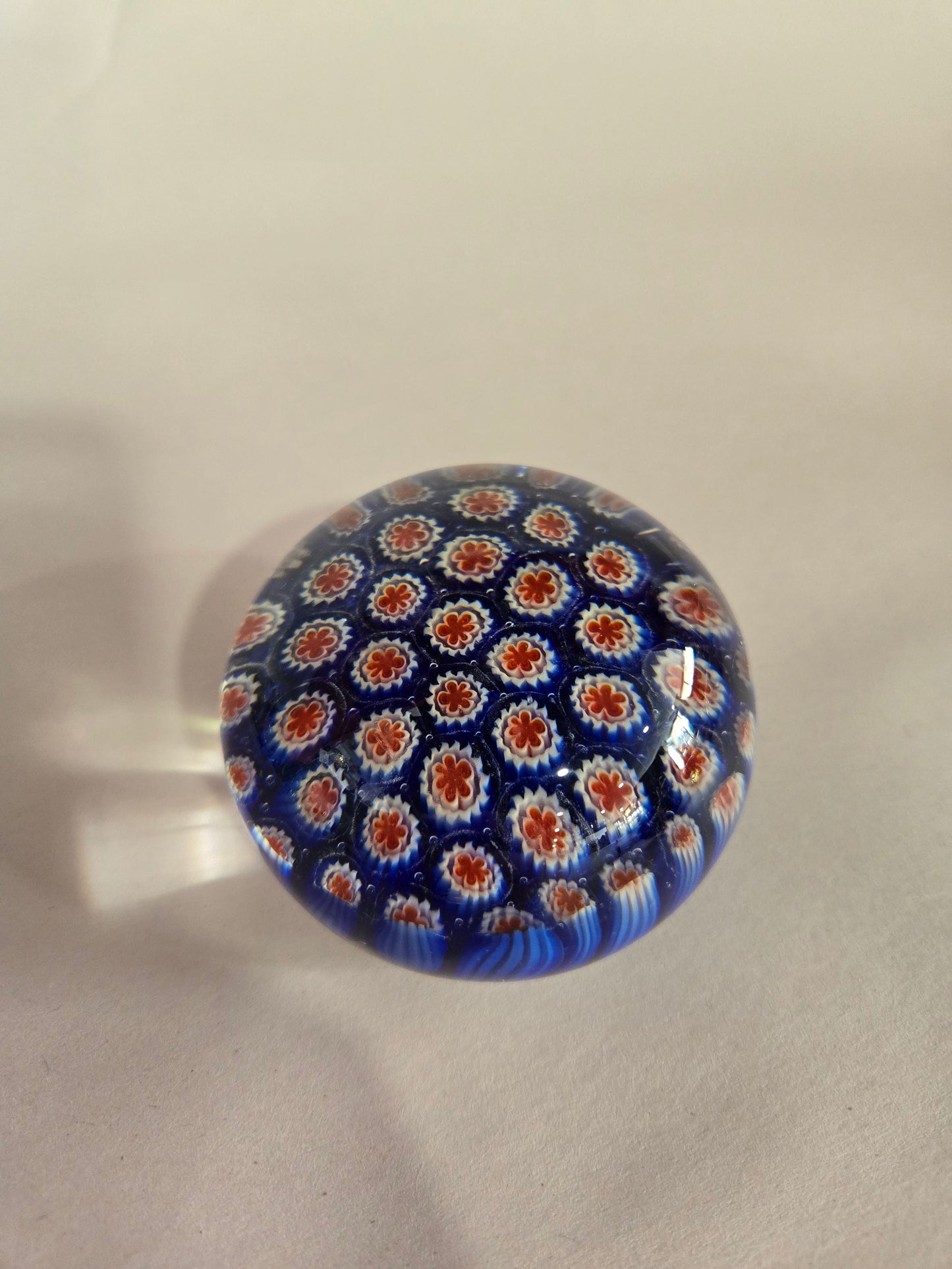 Vintage Murano Red, White, Blue Millefiori Paperweight