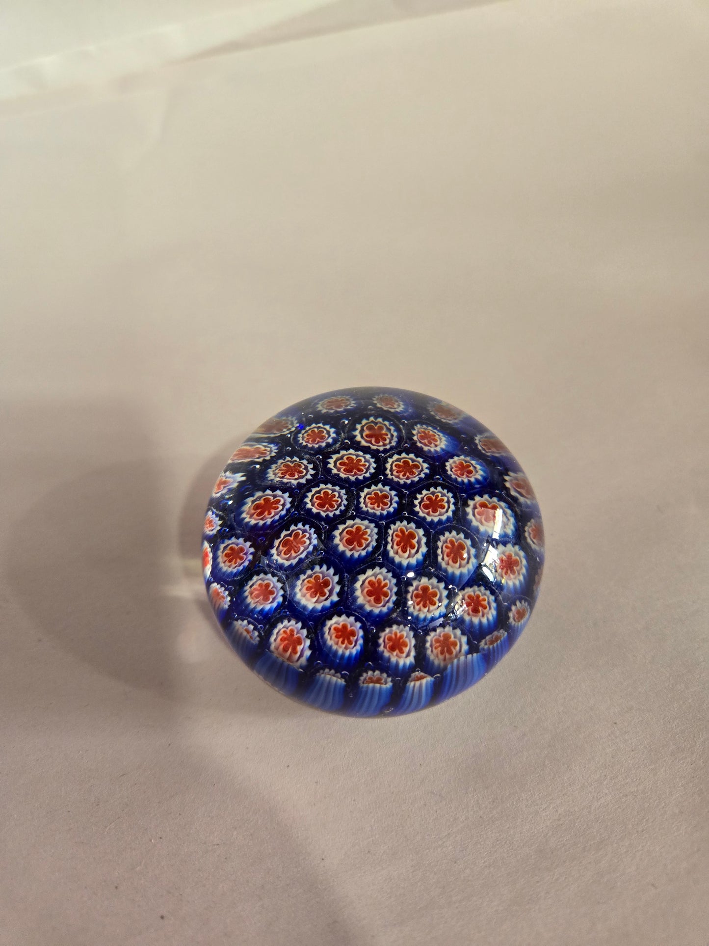 Vintage Murano Red, White, Blue Millefiori Paperweight