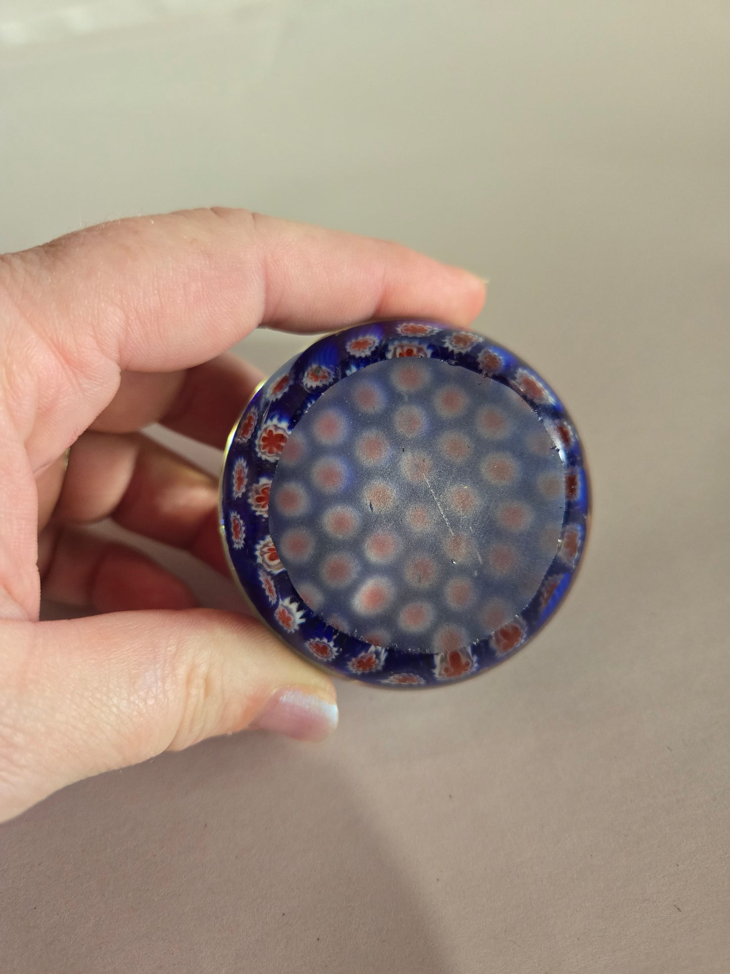 Vintage Murano Red, White, Blue Millefiori Paperweight