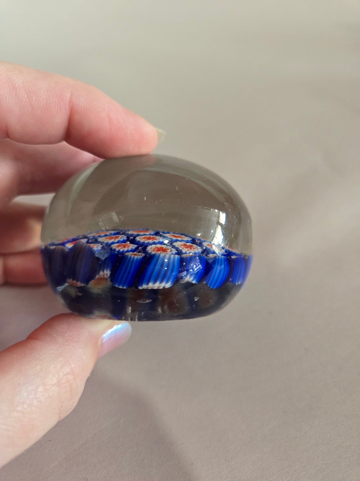 Vintage Murano Red, White, Blue Millefiori Paperweight