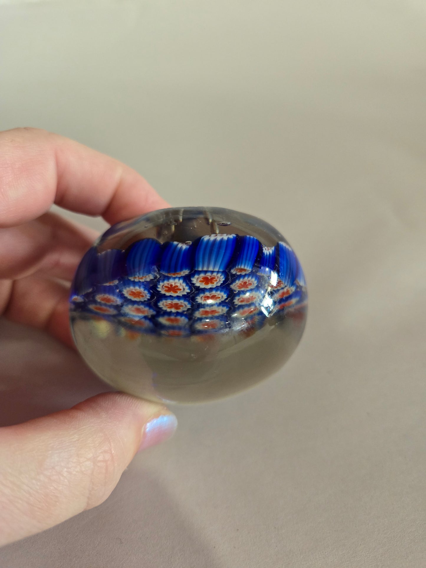 Vintage Murano Red, White, Blue Millefiori Paperweight