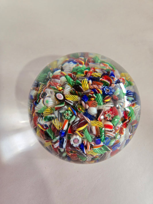 Vintage Scrambled Millefiori Glass Paperweight