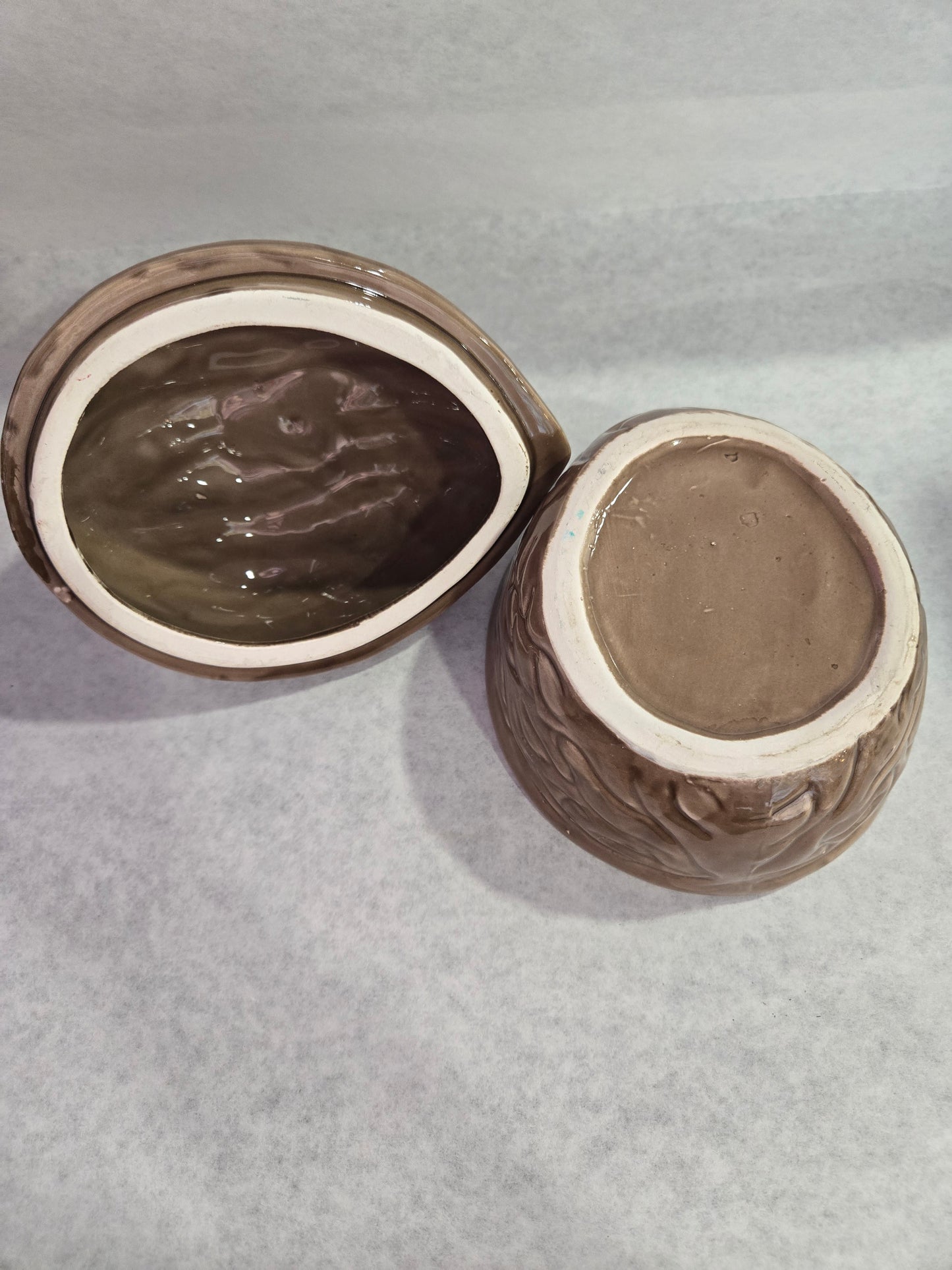 Vintage 1970's Ceramic Squirrel on Walnut Covered Dish