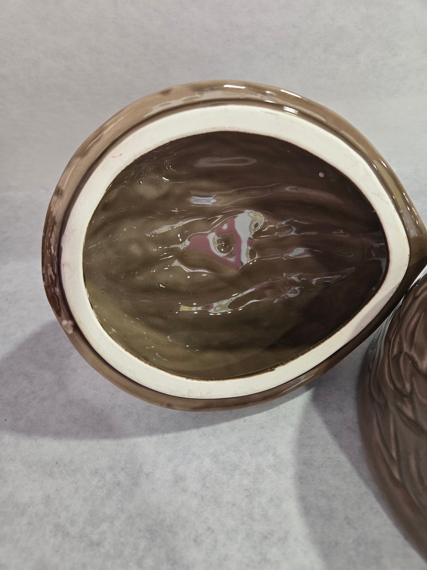 Vintage 1970's Ceramic Squirrel on Walnut Covered Dish