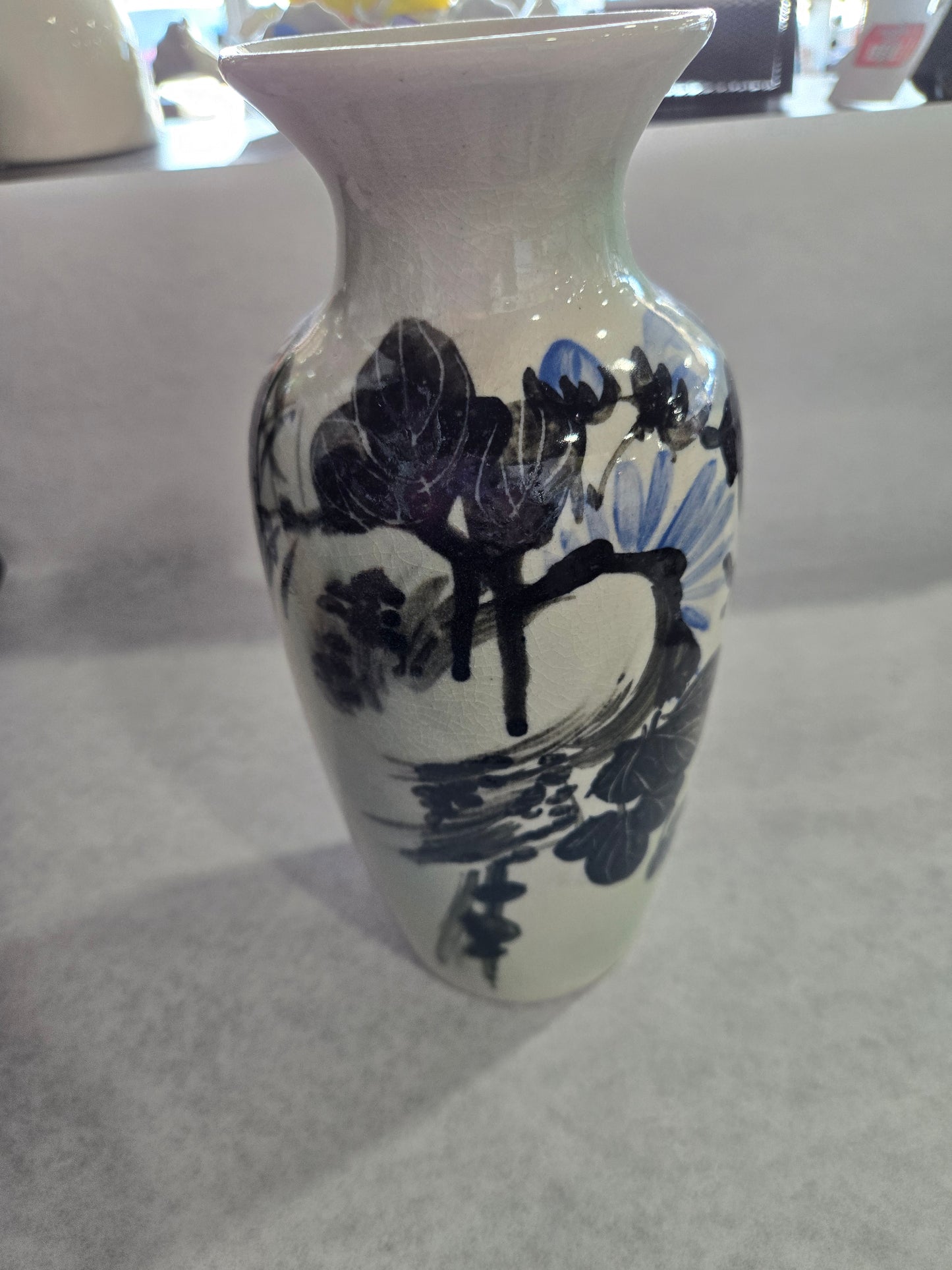 Hand Painted Oriental Bird & Flower signed Vase