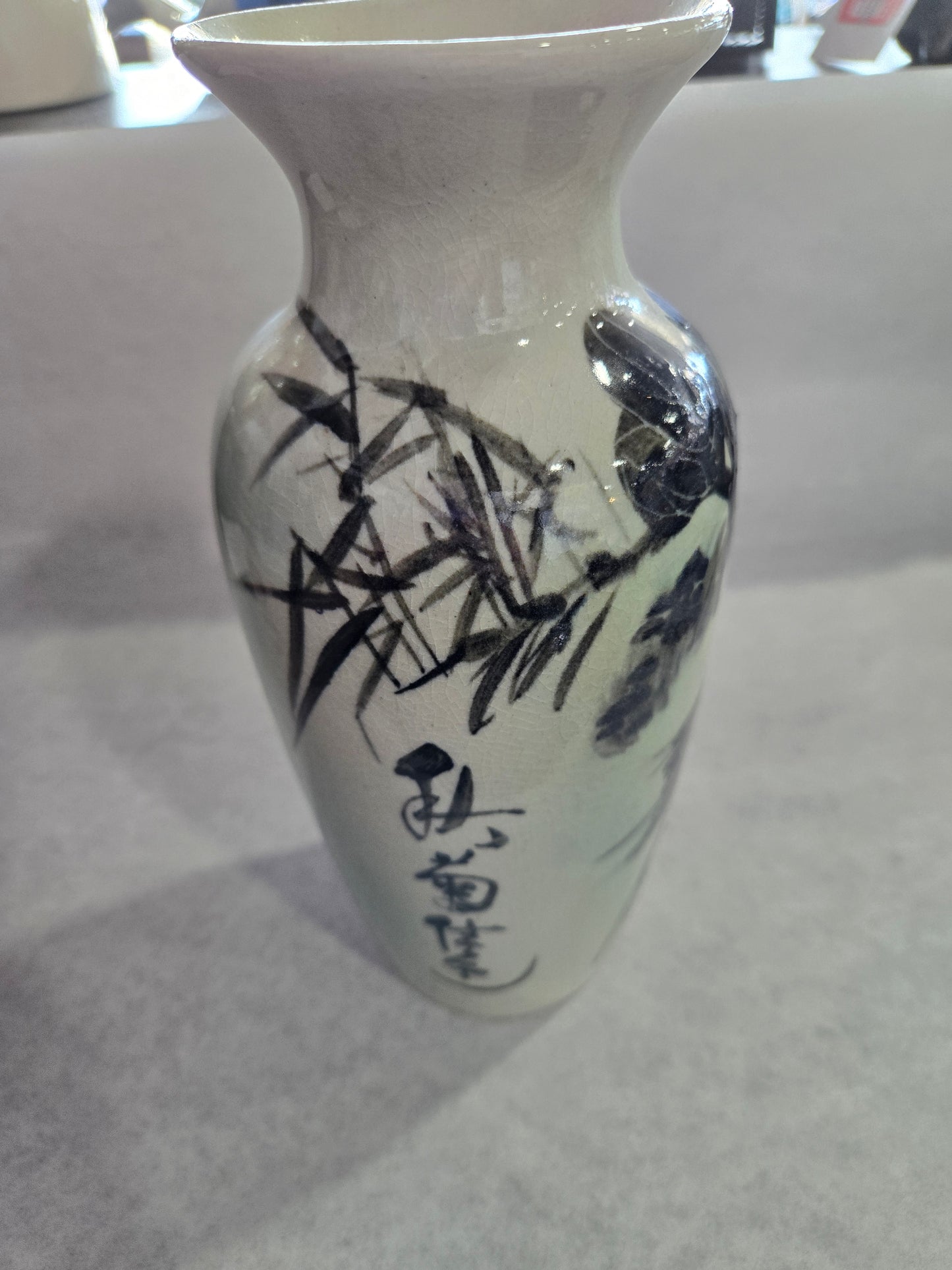 Hand Painted Oriental Bird & Flower signed Vase