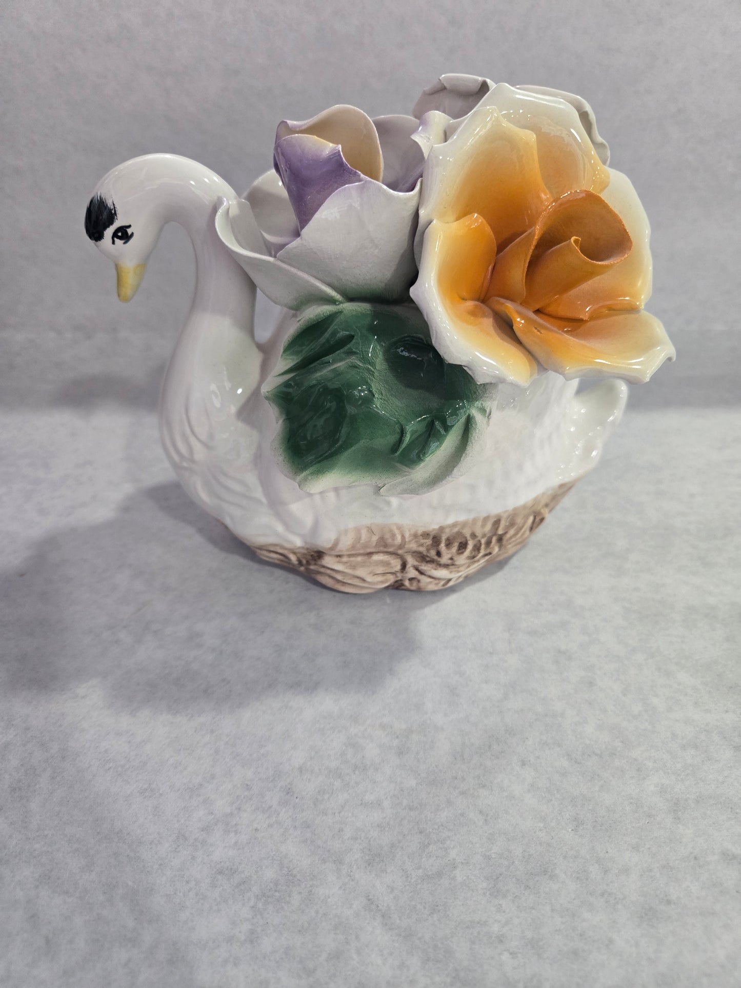 Vintage Capodimonte Swan w/ 3 Roses