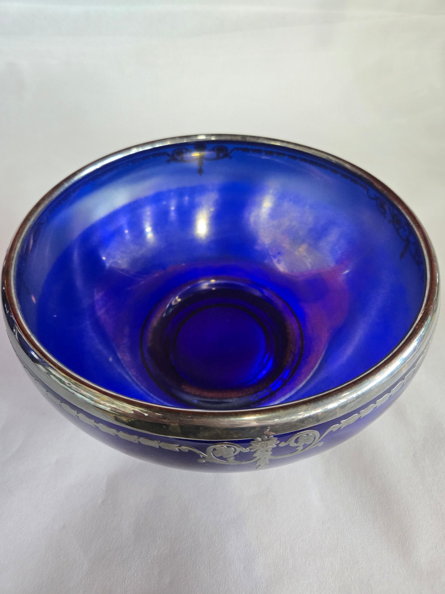 A 'Rockwell Silver Overlay Cobalt Blue Egyptian Revival Bowl- 1930's