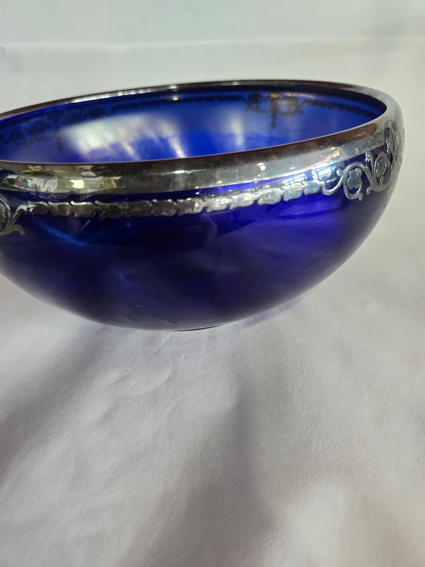 A 'Rockwell Silver Overlay Cobalt Blue Egyptian Revival Bowl- 1930's