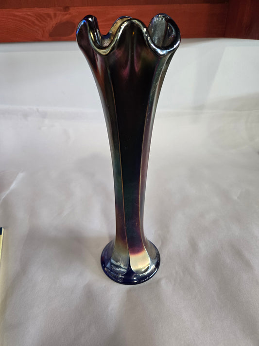 Vintage Fenton Fluted Cobalt Carnival Glass Swung Vase