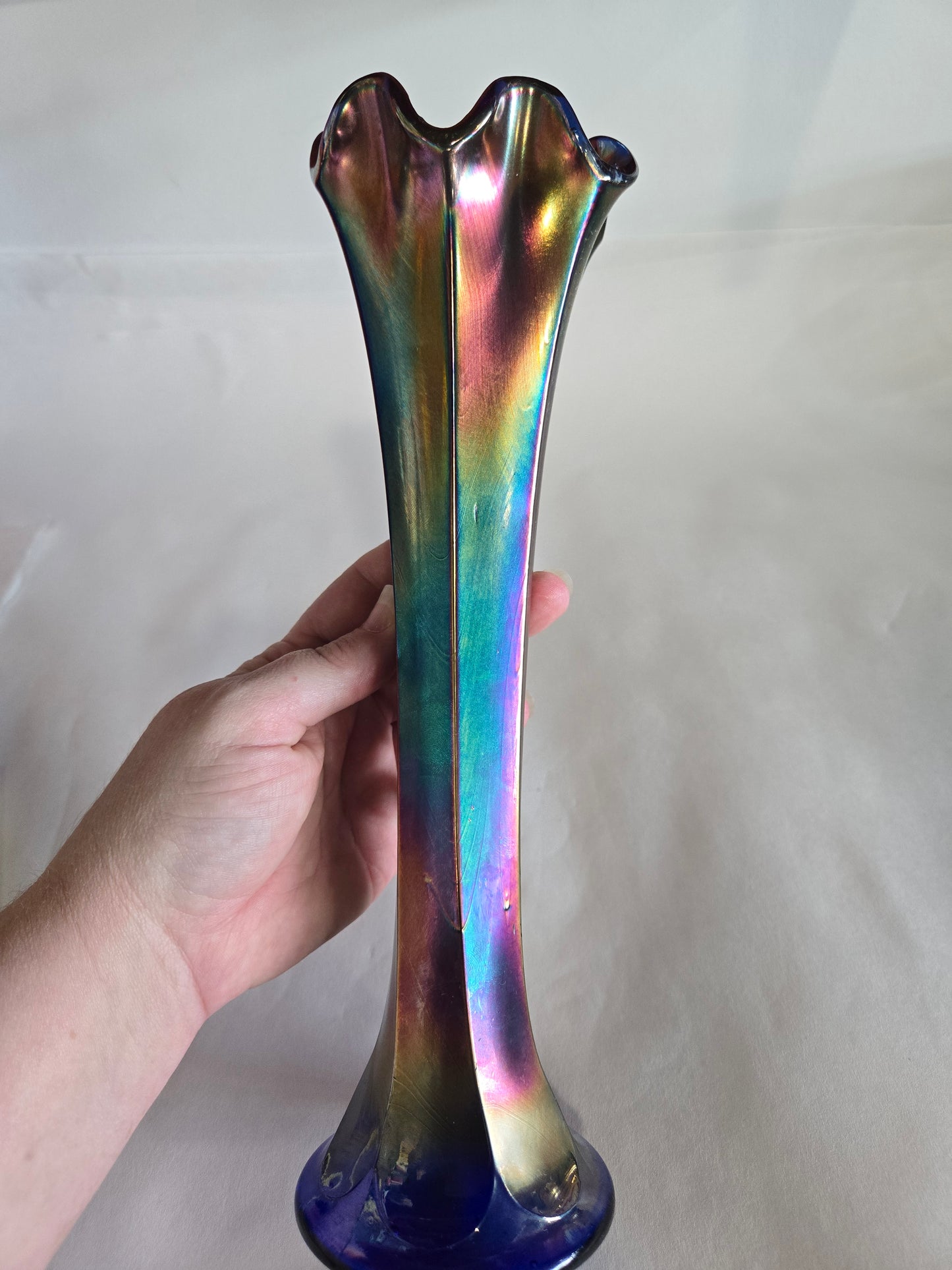 Vintage Fenton Fluted Cobalt Carnival Glass Swung Vase