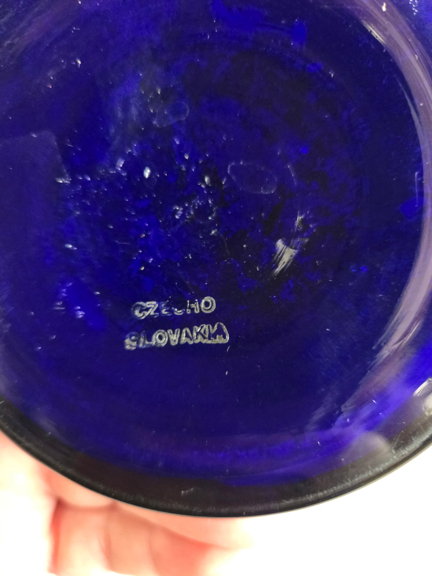Vintage Czech Cobalt Blue & Silver Hand Painted Vase