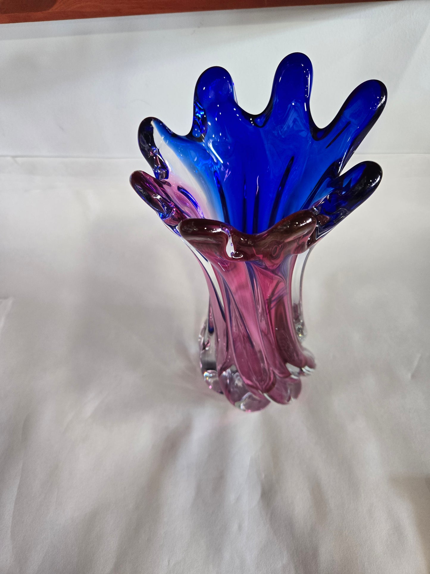 Vintage Murano Hand Blown Pink & Blue Twisted Art Glass Swung Vase