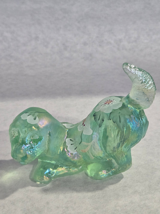 Vintage Fenton 95th Anniversary Green Carnival Glass Dog
