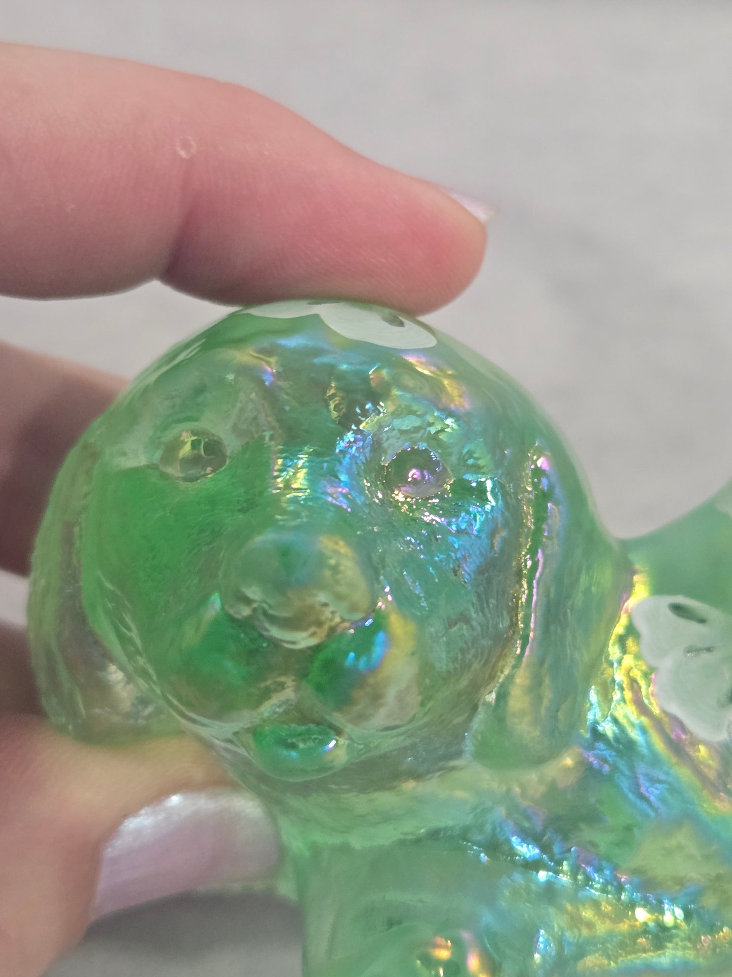 Vintage Fenton 95th Anniversary Green Carnival Glass Dog