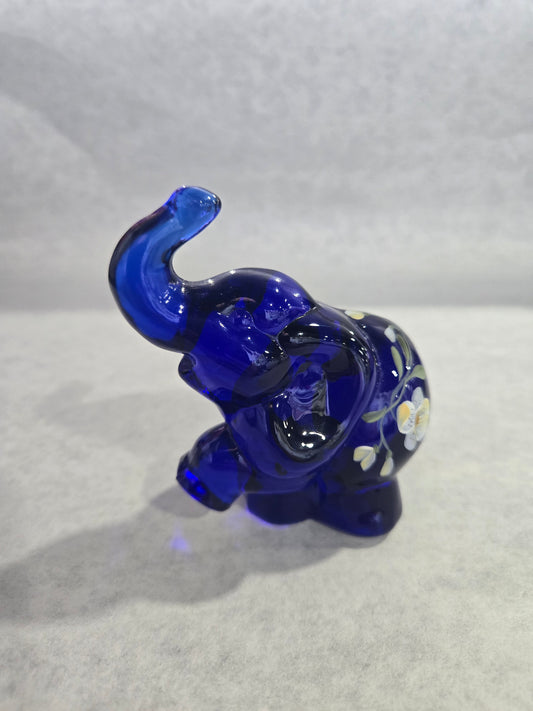 Vintage Fenton Cobalt Blue Hand Painted Elephant