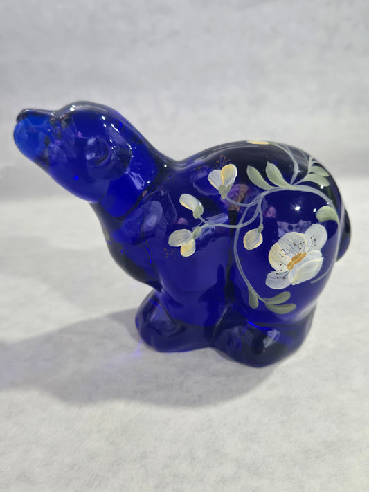 Vintage Fenton Serene Winter Cobalt Polar Bear- Signed