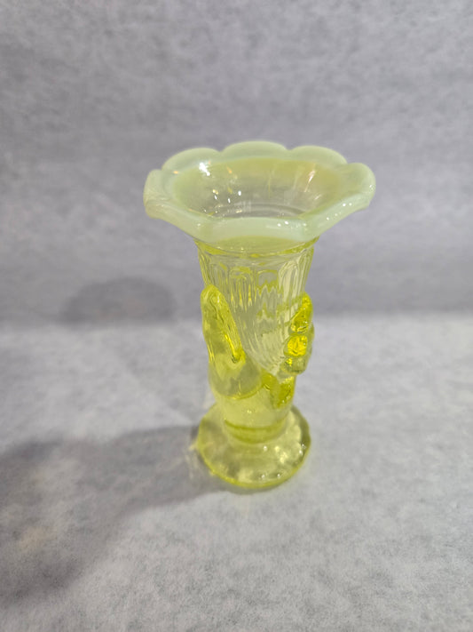 Vintage Fenton Vaseline Hand Bud Vase