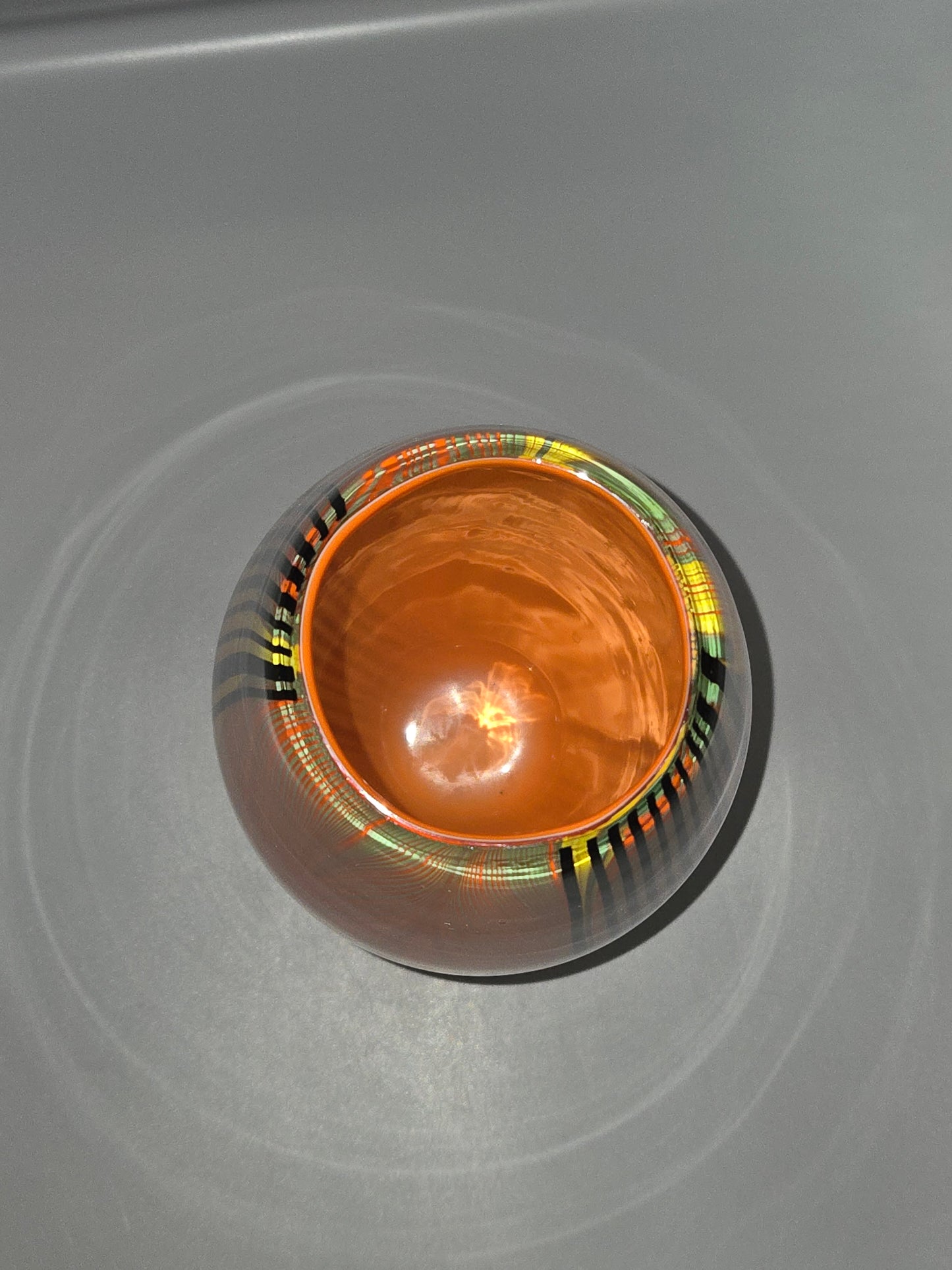 Murano Style Art Glass Vase- Orange with Black Stripes