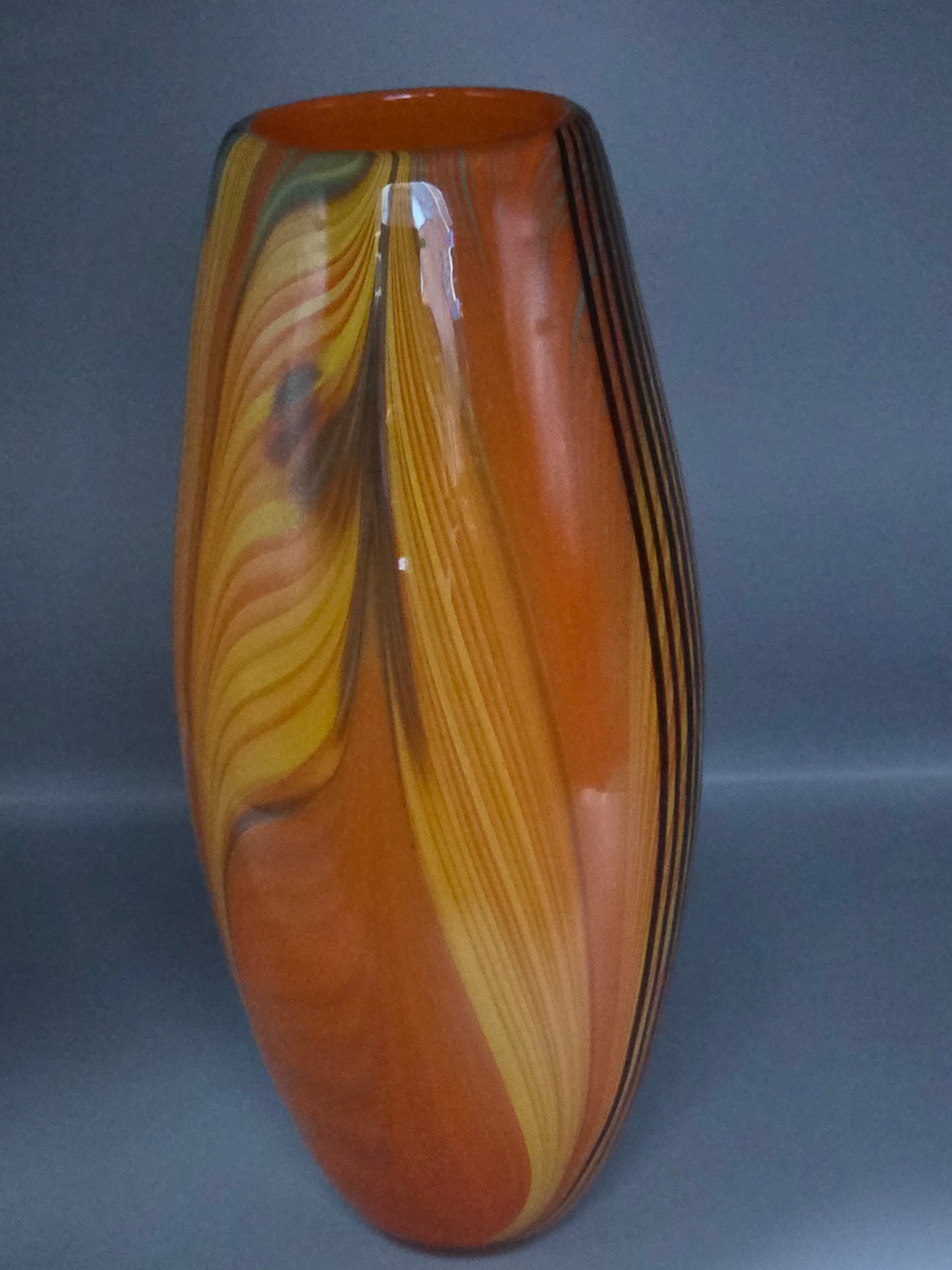 Murano Style Art Glass Vase- Orange with Black Stripes
