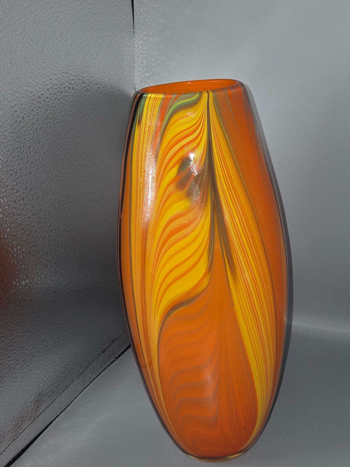 Murano Style Art Glass Vase- Orange with Black Stripes