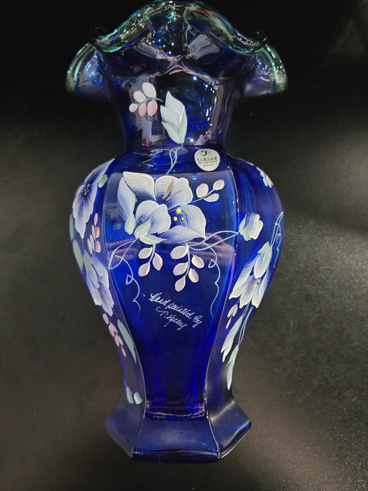 Vintage Fenton 75th Anniversary Celebration Blue Vase