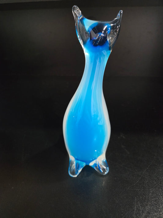 Vintage Blue & Clear Murano Cat figure