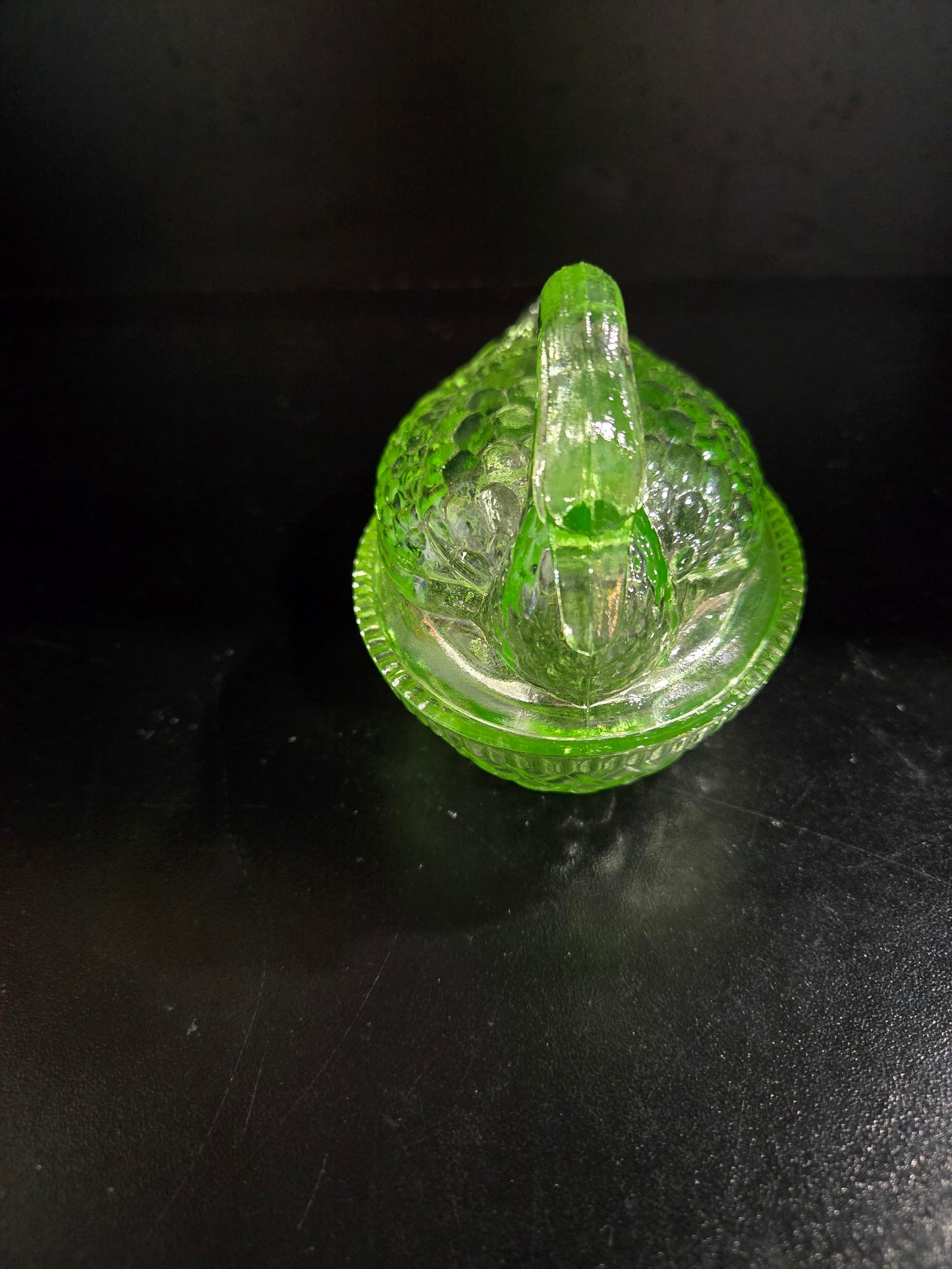 Vintage Vaseline Uranium glass Swan on Nest