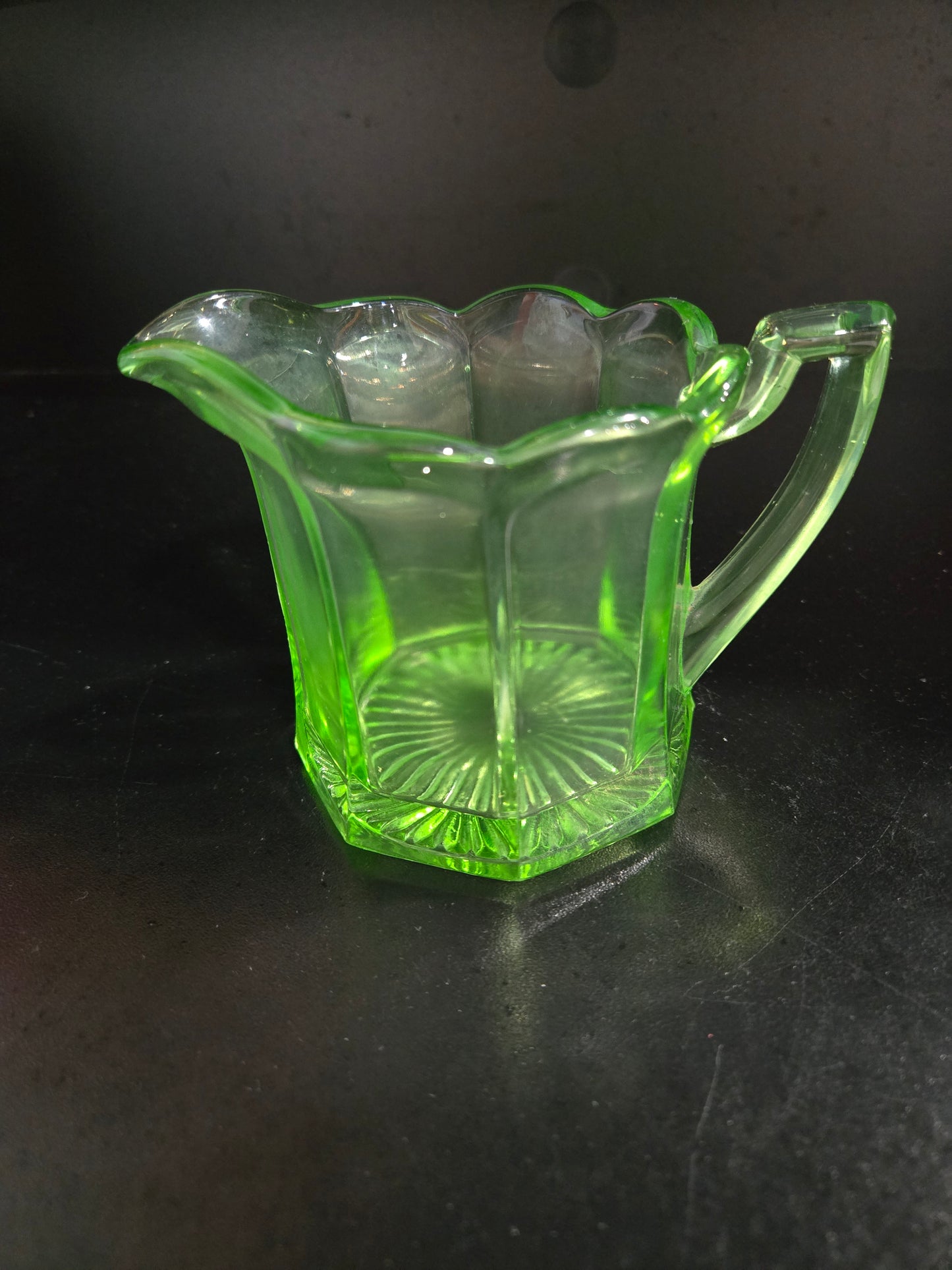 Glowing Uranium glass creamer