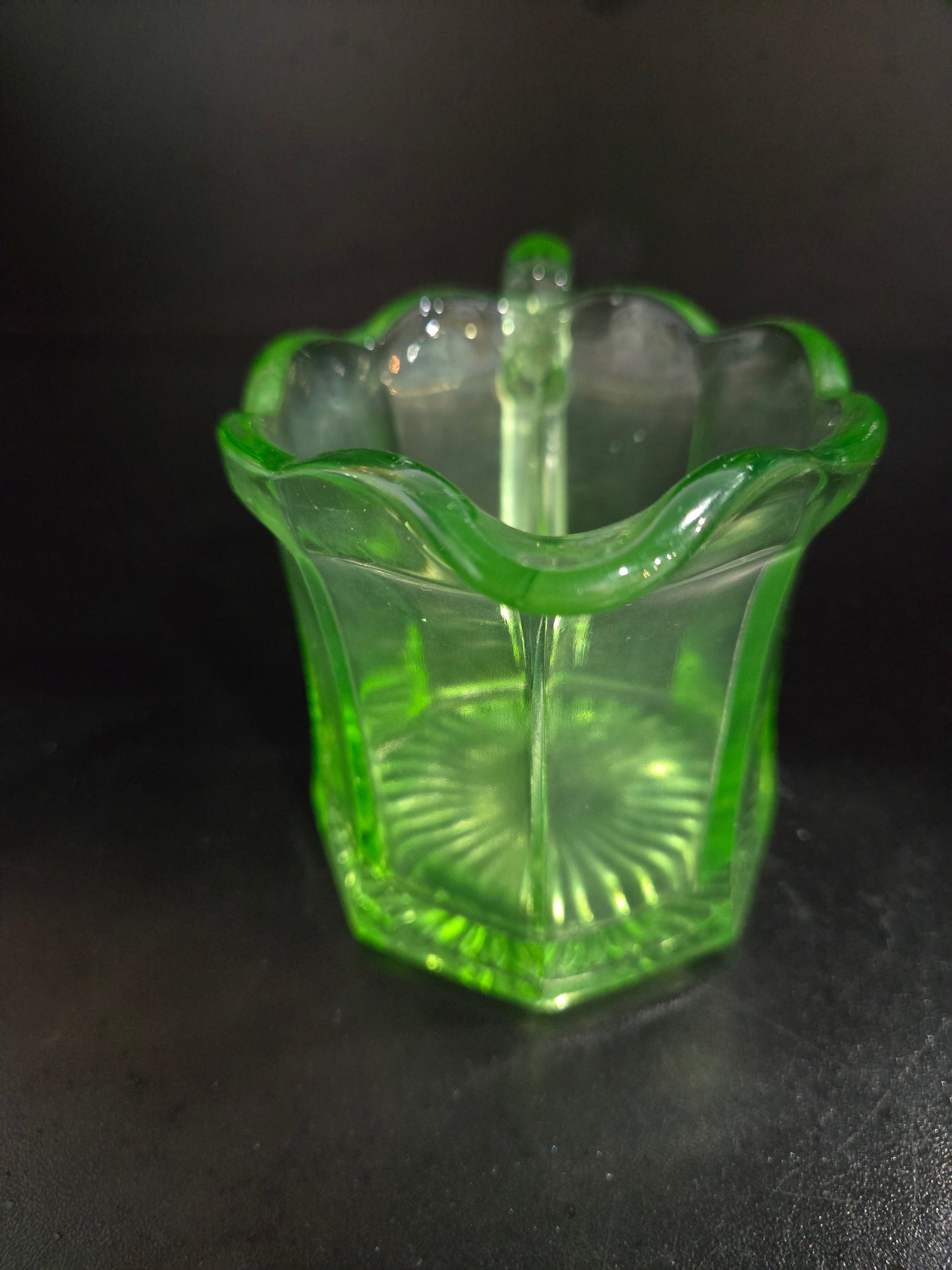 Glowing Uranium glass creamer