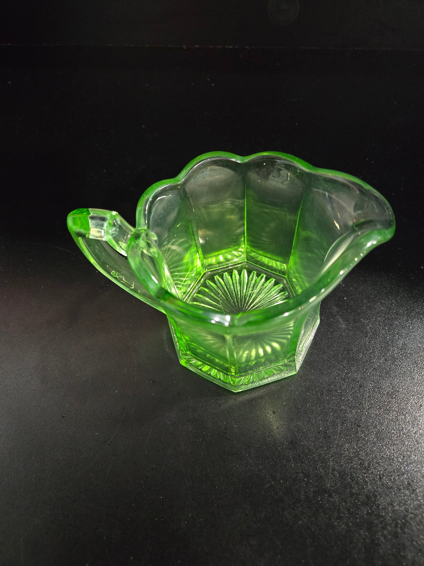 Glowing Uranium glass creamer