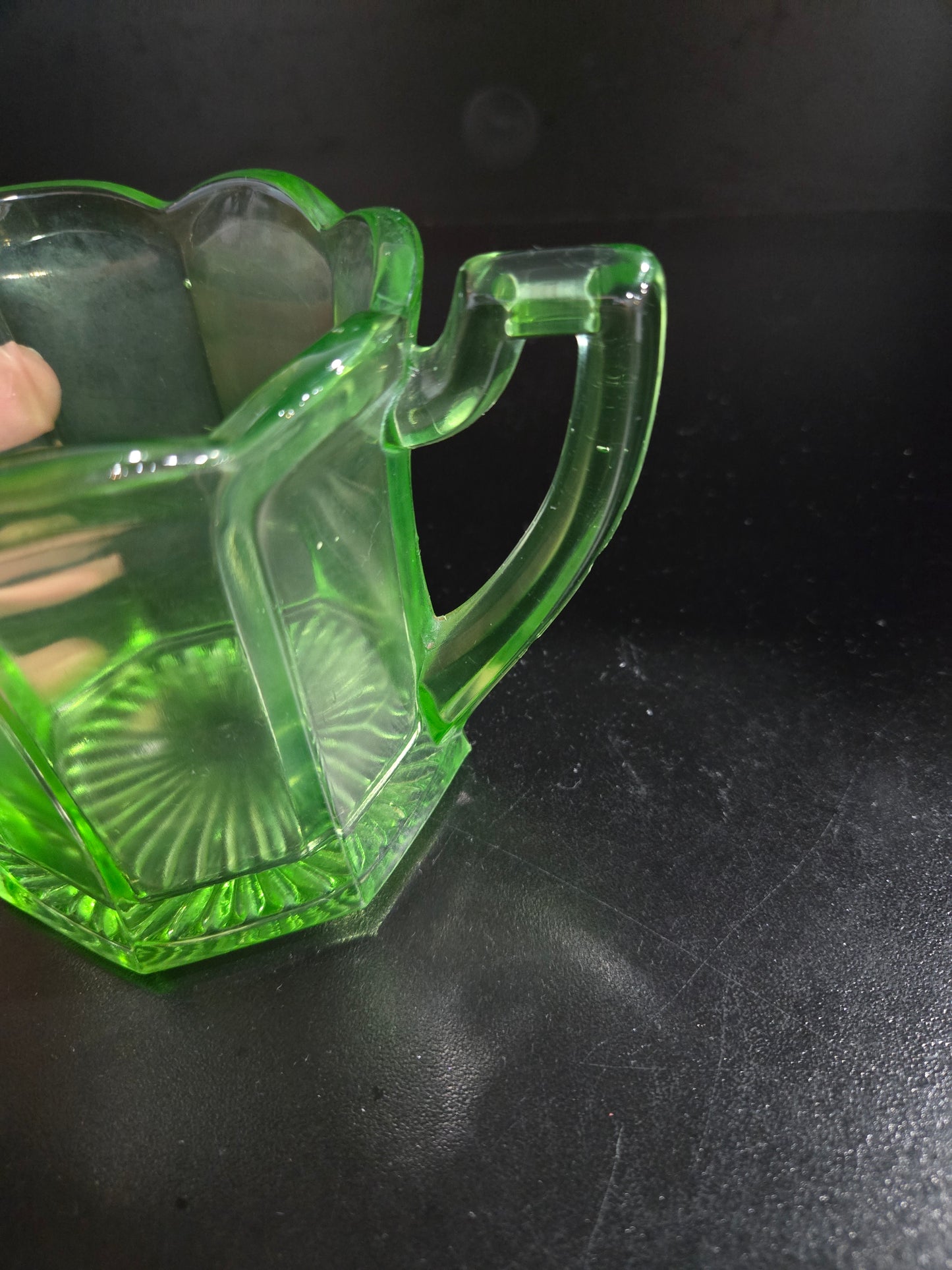 Glowing Uranium glass creamer