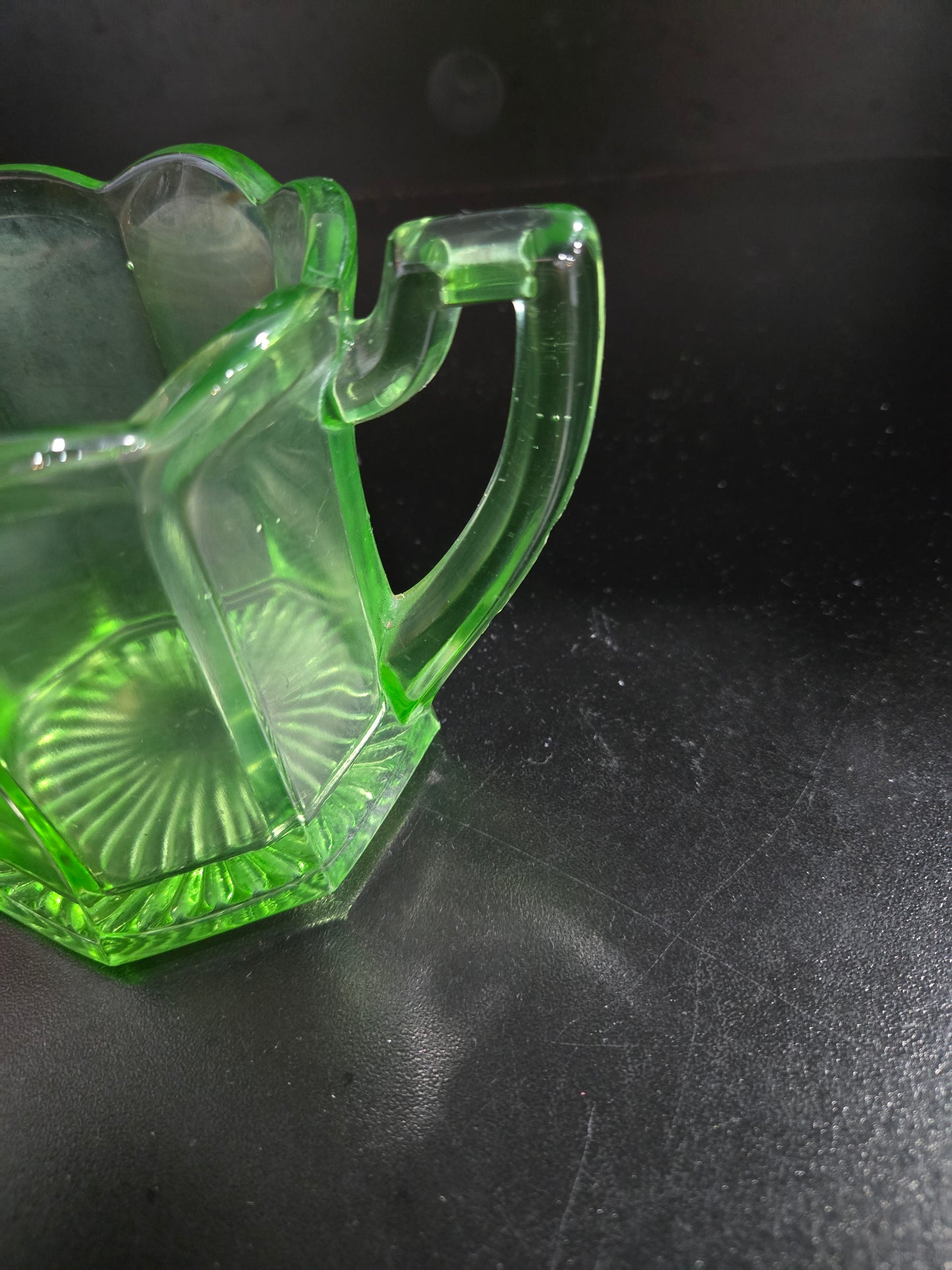 Glowing Uranium glass creamer