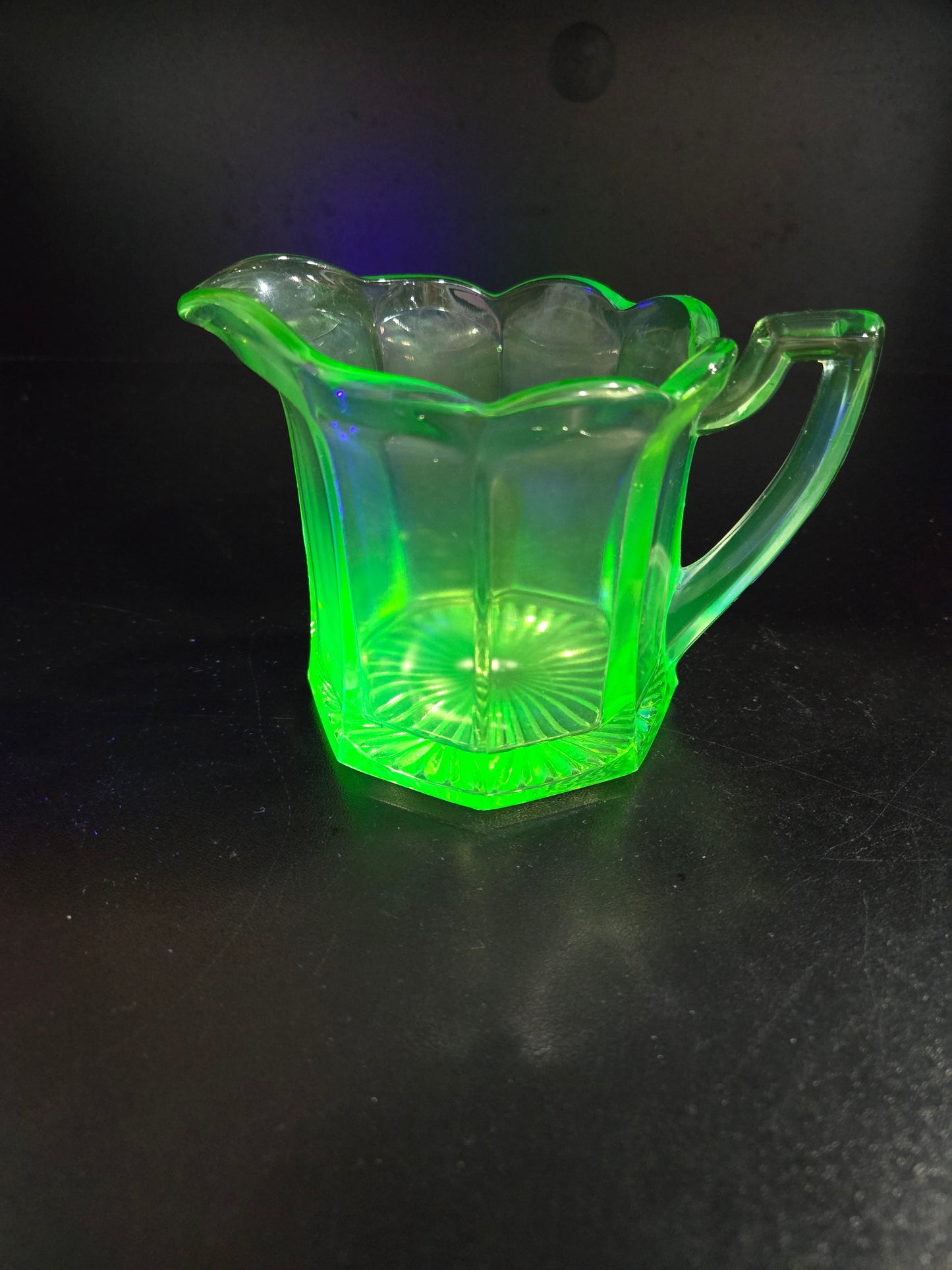 Glowing Uranium glass creamer