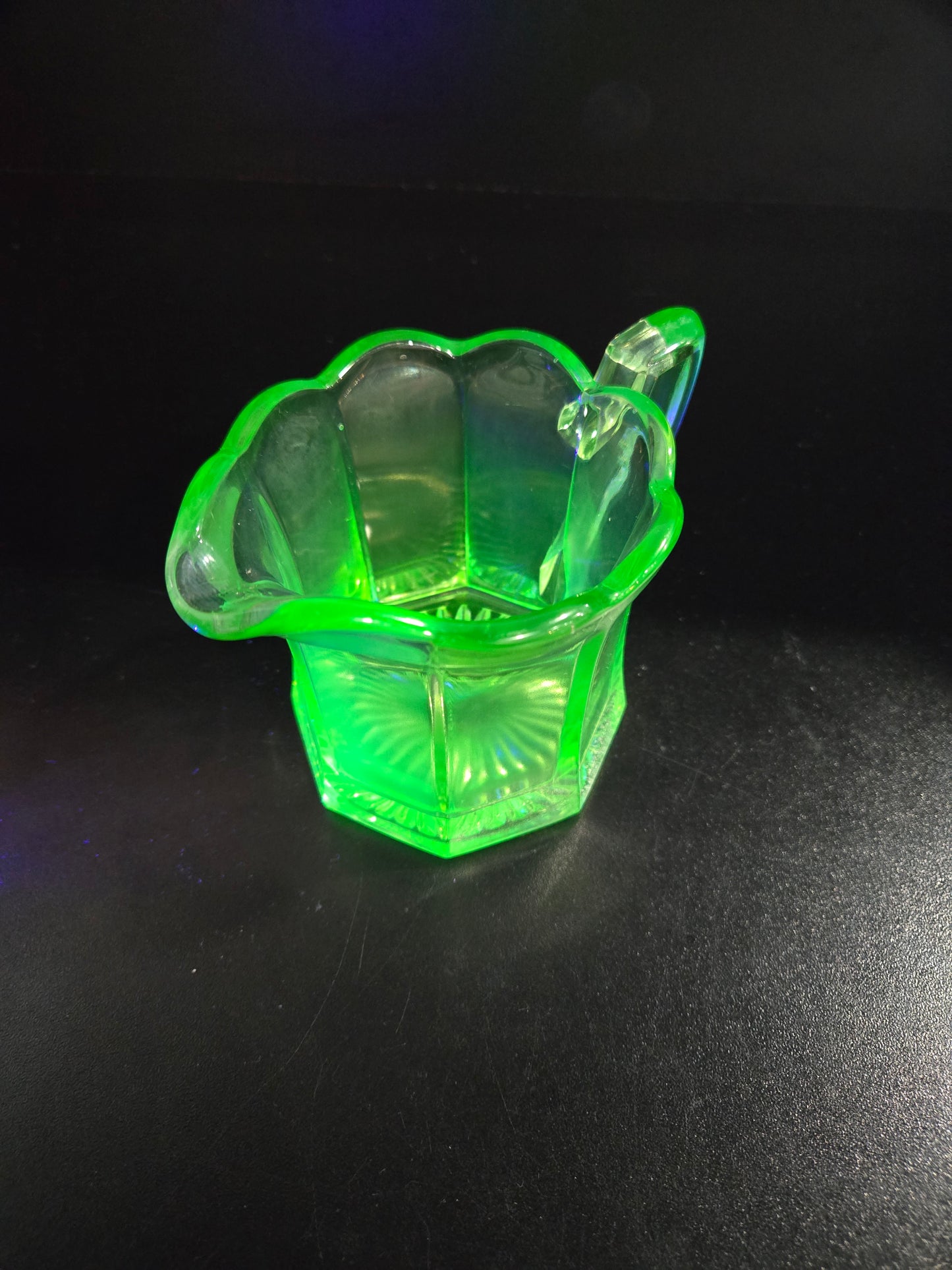 Glowing Uranium glass creamer