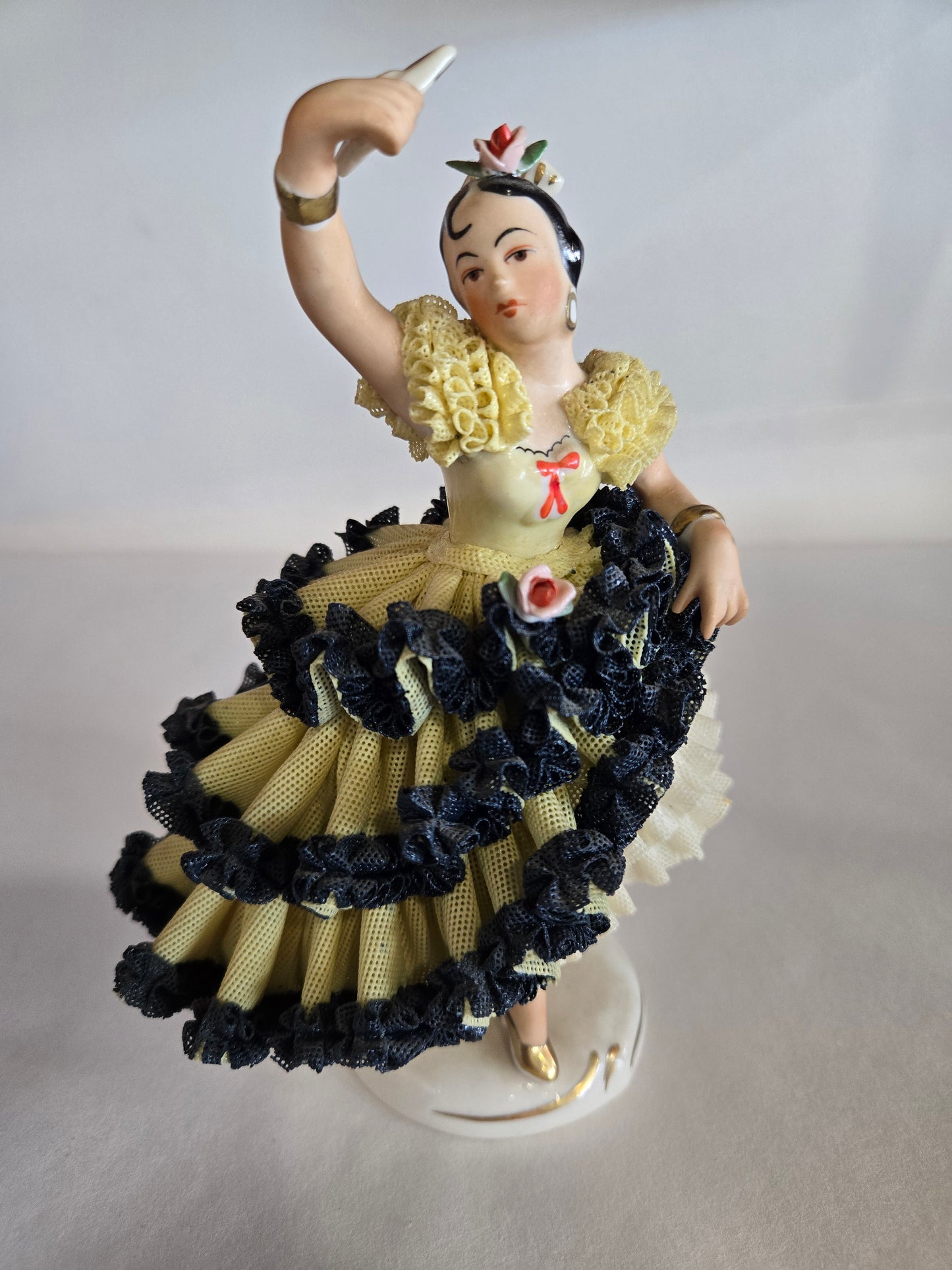 Vintage Dresden Flamenco Dancer- Yellow Tulle Dress