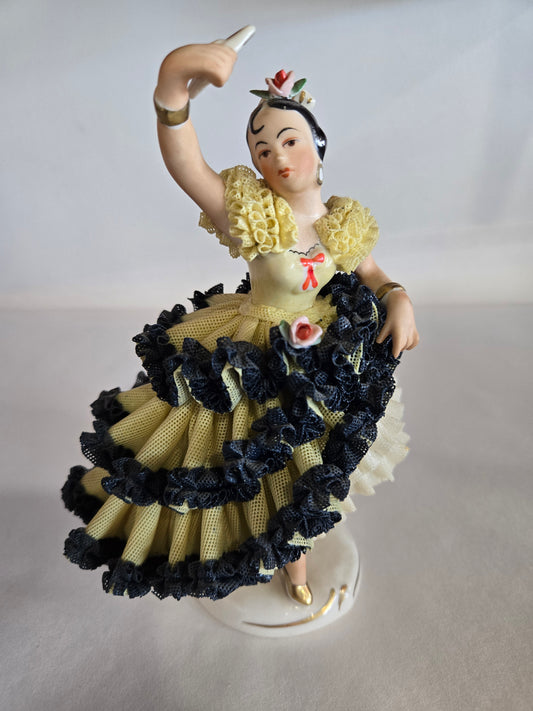 Vintage Dresden Flamenco Dancer- Yellow Tulle Dress