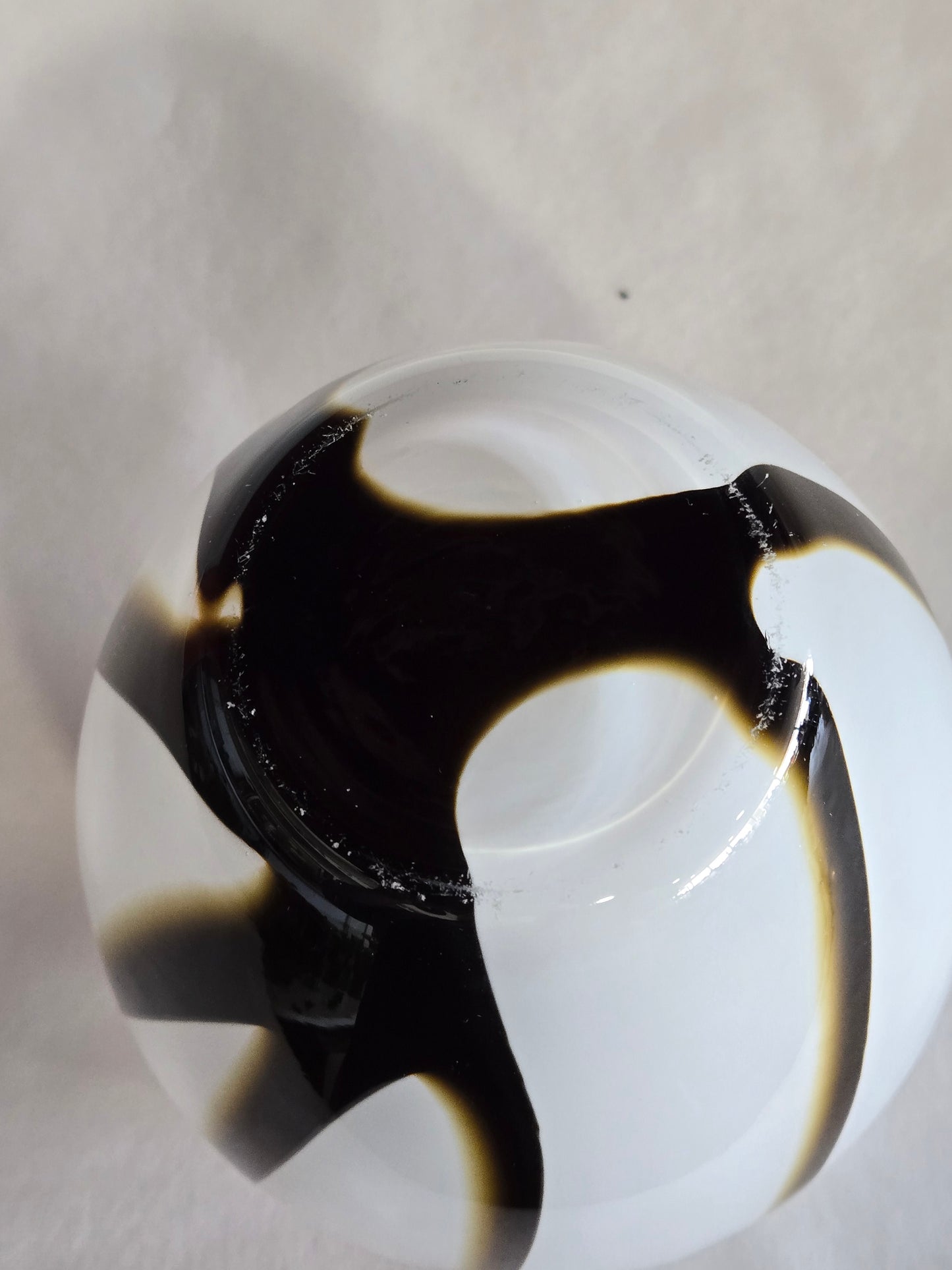 Vintage White Glass with Brown Swirl Vase 9"